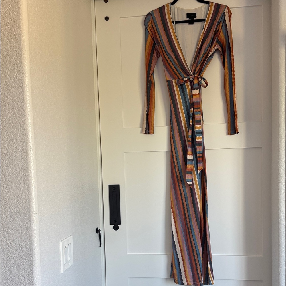 Lulu's Vibrant Long Sleeve Wrap Dress